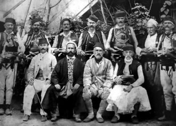 Delegacioni i Shkodrës i dërguar në Lidhjen e Prizrenit në vitin 1878. Kjo fotografi është realizuar nga Pjetër Marubi.