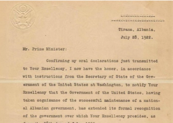 Më 28 Korrik të 1922 Shqipëria dhe Shtetet e Bashkuara të Amerikës vendosën relatat diplomatike!