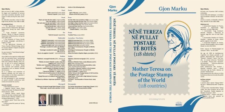 Libri “Nënë Terezës në pullat postare të botës (118 shtete), vepra më e madhe dhe me e plotë e filatelisë shqiptare, e përpiluar deri më tani.